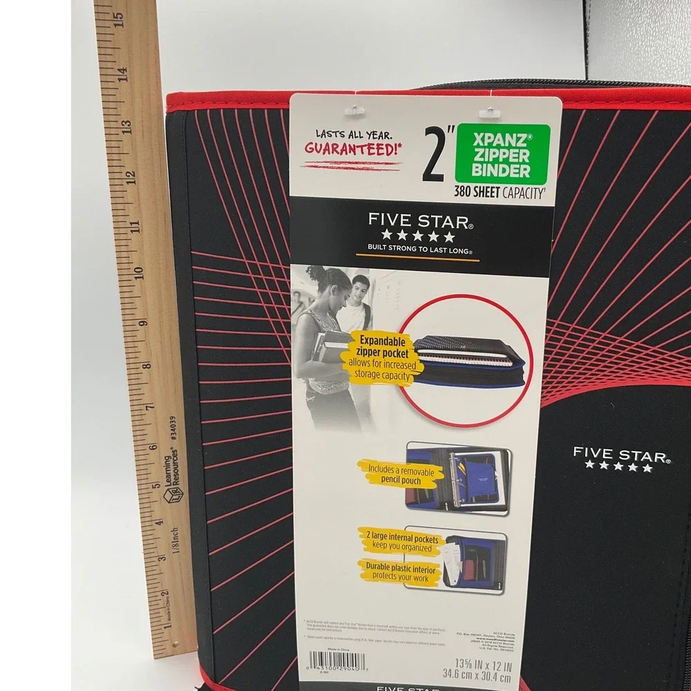 Five Star Xpanz 2 Inch Zipper Binder 380 Sheet Capacity Black Red New